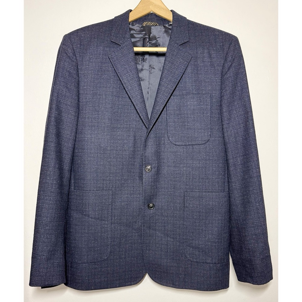 Billy Reid Archie Jacket Blazer Men's Size 44R Navy Blue Plaid Italy Wool Blend
